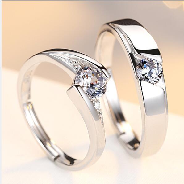 Simulation Diamond Ring Couple Rings A Pair of Live 925 Silver Men and Women Marriage Rings Lettering Rings Diamond Rings