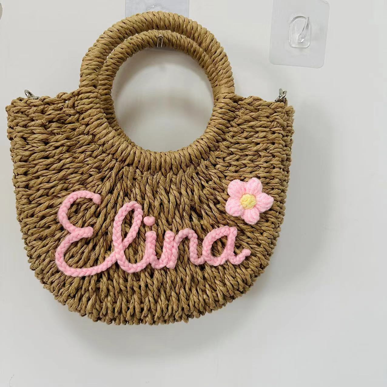 DIY Letter Name Seaside Vacation Style Grass Woven Handbag Straw Tote Crossbody Bag