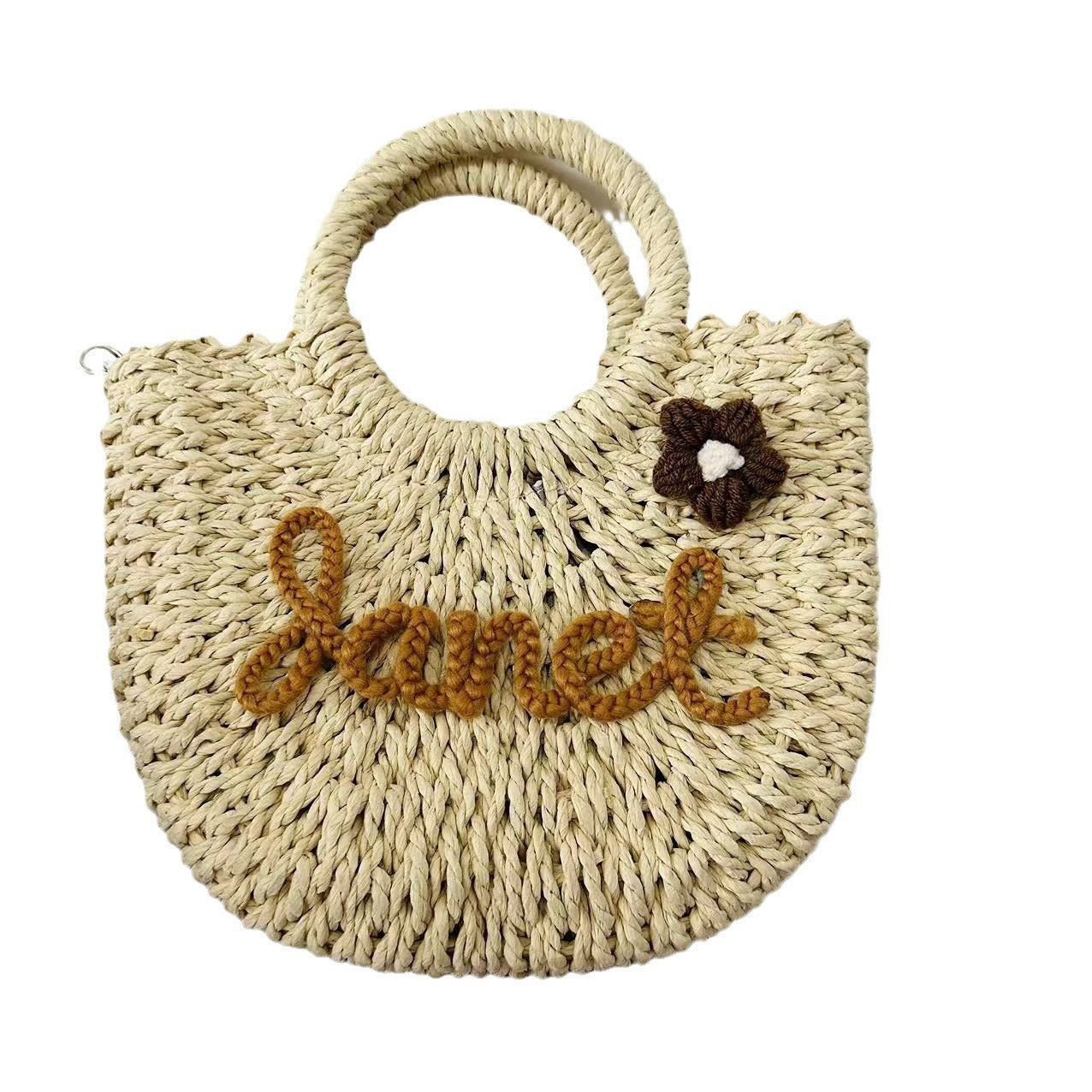 DIY Letter Name Seaside Vacation Style Grass Woven Handbag Straw Tote Crossbody Bag